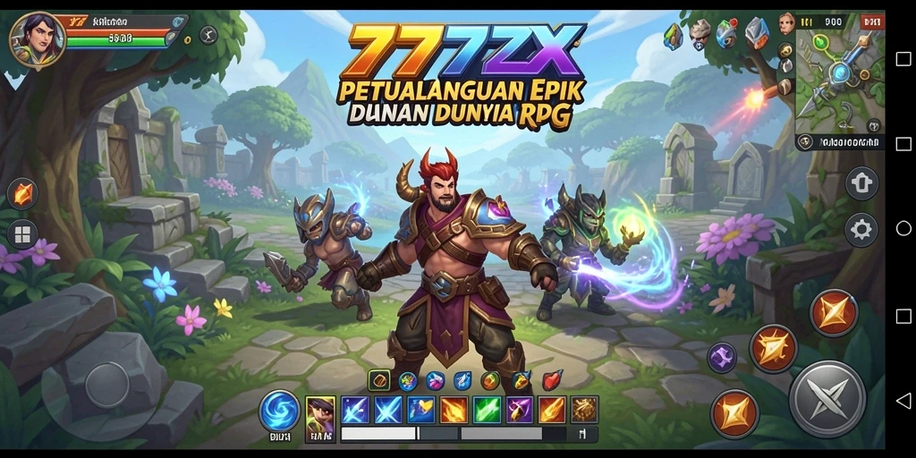 Tangkapan layar dari 777ZX menampilkan pertarungan seru di dunia RPG.
