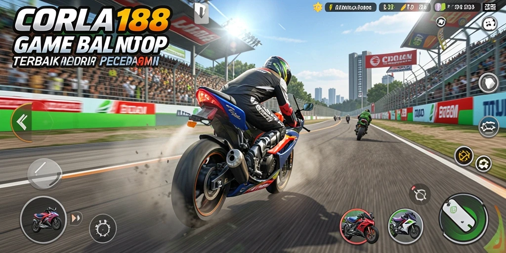 Screenshot gameplay CORLA188 yang menunjukkan aksi balap motor yang intens.