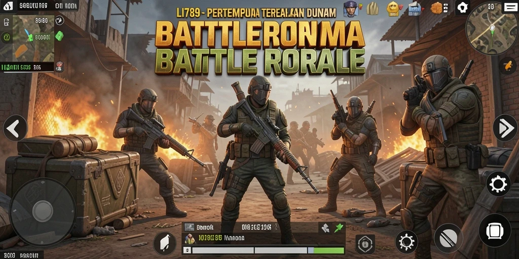 Tangkapan layar utama LI789 menampilkan aksi seru di arena Battle Royale.