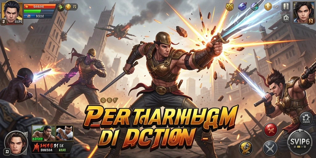 Tangkapan layar gameplay SVIP6 menampilkan pertarungan seru di arena.